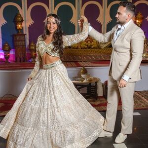 Two piece set Gold Embellished Lehenga / Kaftan